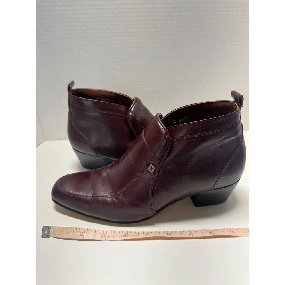 Vintage Playboy Mens Burgundy Leather Square Toe‎ Ankle Boots Block Heel 7.5 D